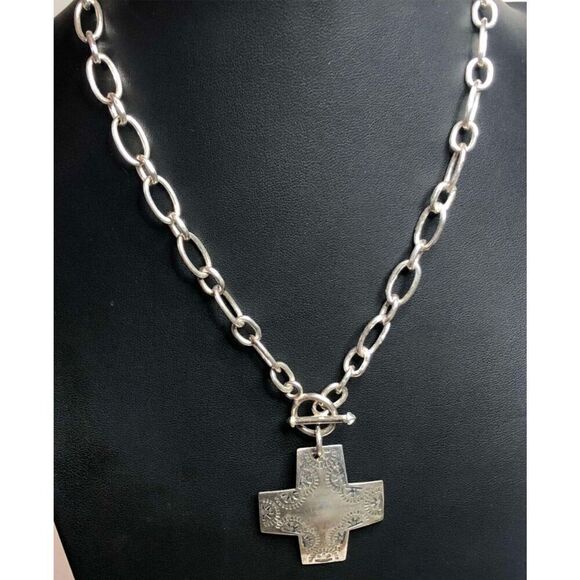 1245 SILPADA 925 Sterling Silver Vintage Etched Cross Chain Necklace NE1227 37g - Picture 2 of 3